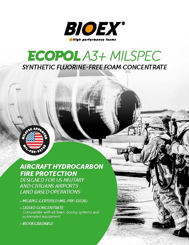 BIOEX - ECOPOL A3+ MILSPEC, SYNTHETIC FLUORINE-FREE FOAM CONCENTRATE (F3) DESIGNED FOR AIRCRAFT FIRES